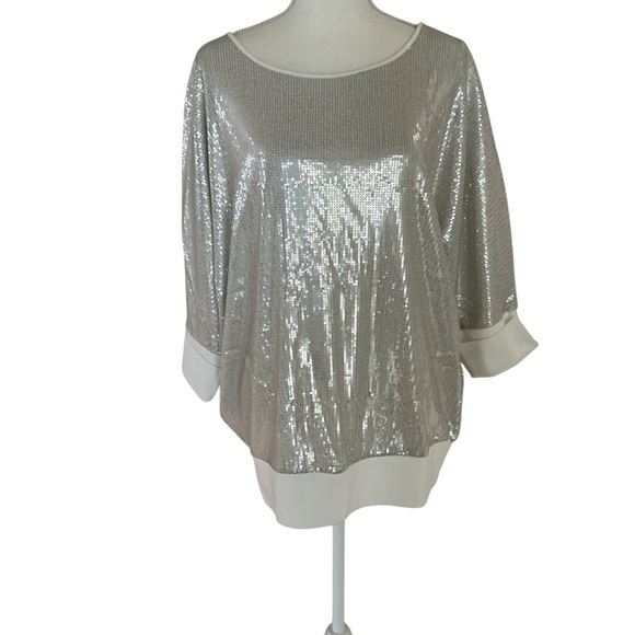 Skinnygirl Silver Sequin Blouse Size XL - Picture 1 of 8